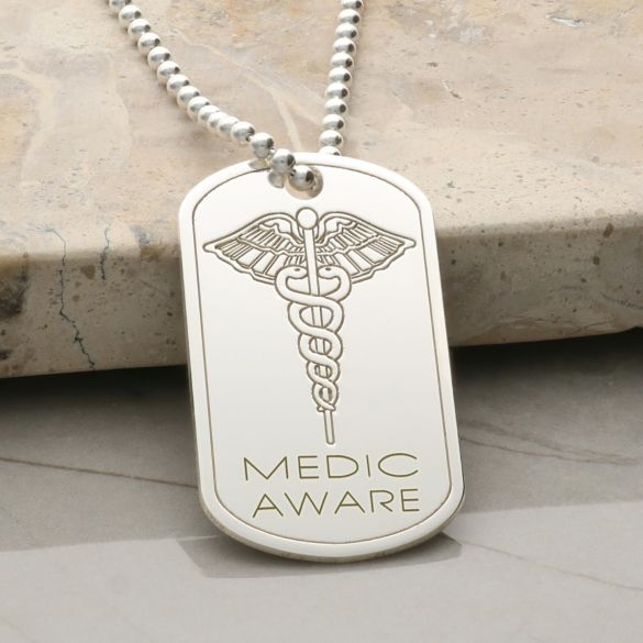 Sterling Silver Medic Aware Wings Dog Tag With Engraving