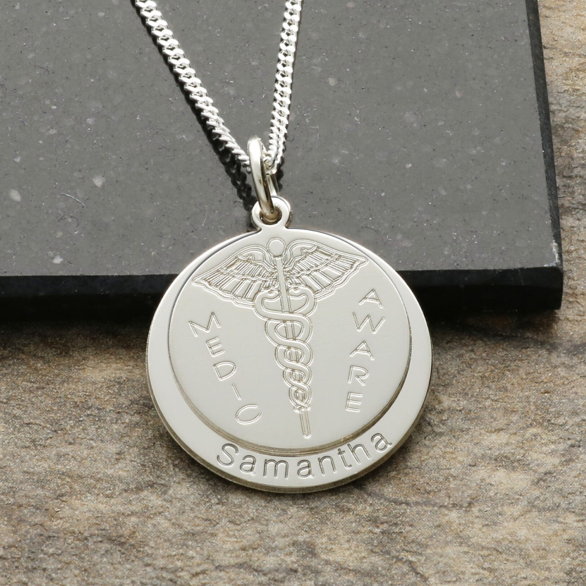 Sterling Silver Medic Aware ICE Double Disc Pendant With Optional Chain
