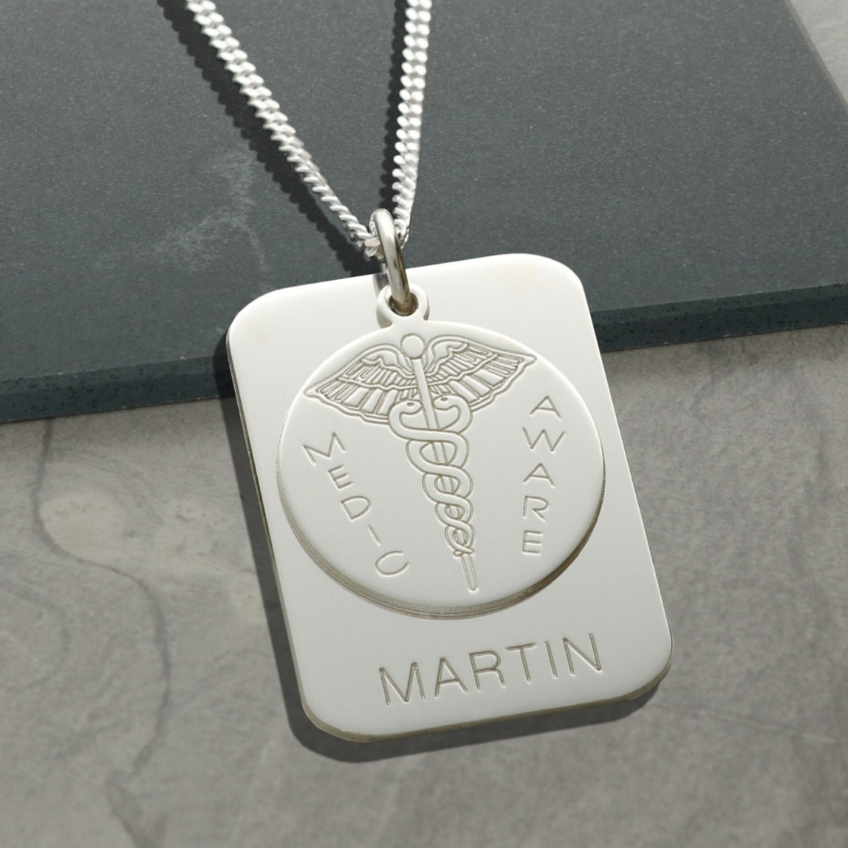 Sterling Silver Medic Aware ICE Tag & Disc Pendant With Optional Chain