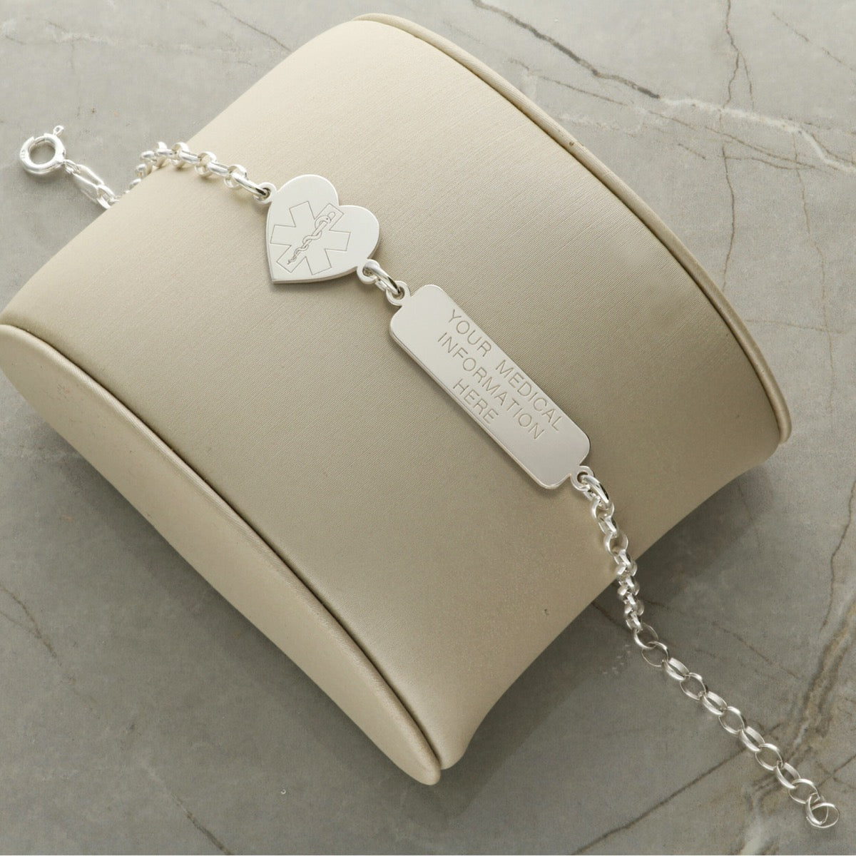 Sterling Silver Medic Aware Heart And Tag Bracelet With Engraving
