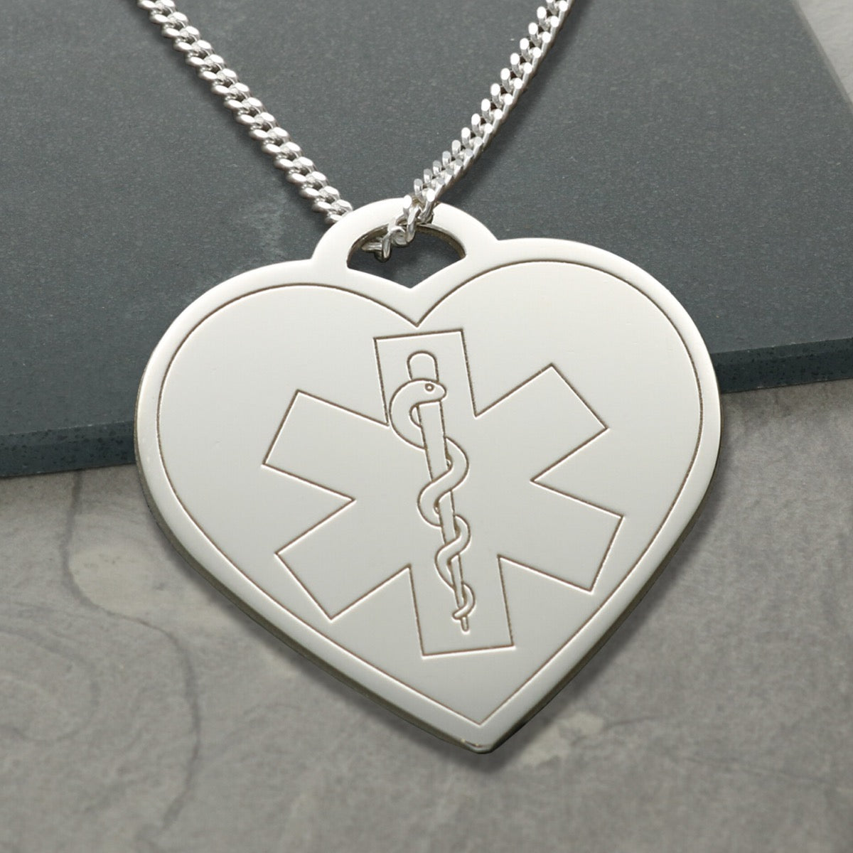 Sterling Silver Medic Aware Heart Pendant & Optional Chain