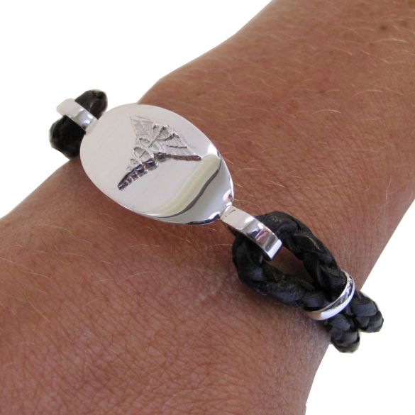 Ladies Leather & Sterling Silver Medical Bracelet