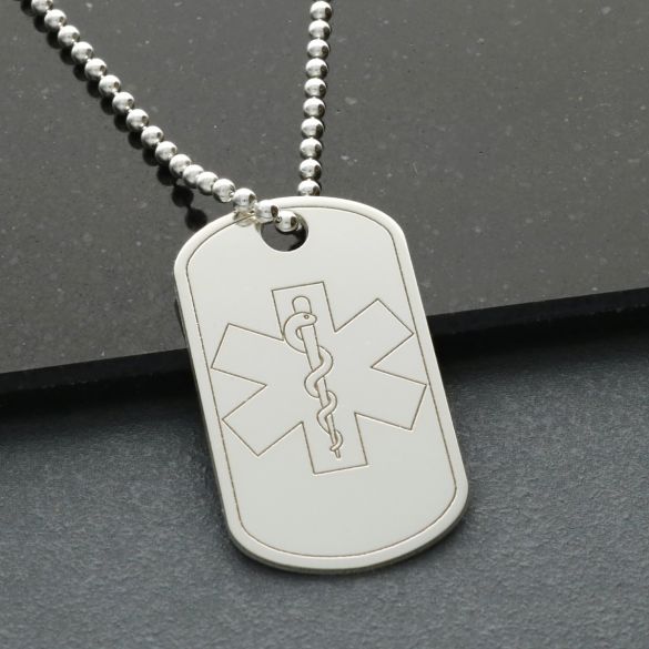 Sterling Silver Medical Alert Snake & Star of Life Dog Tag With Engraving