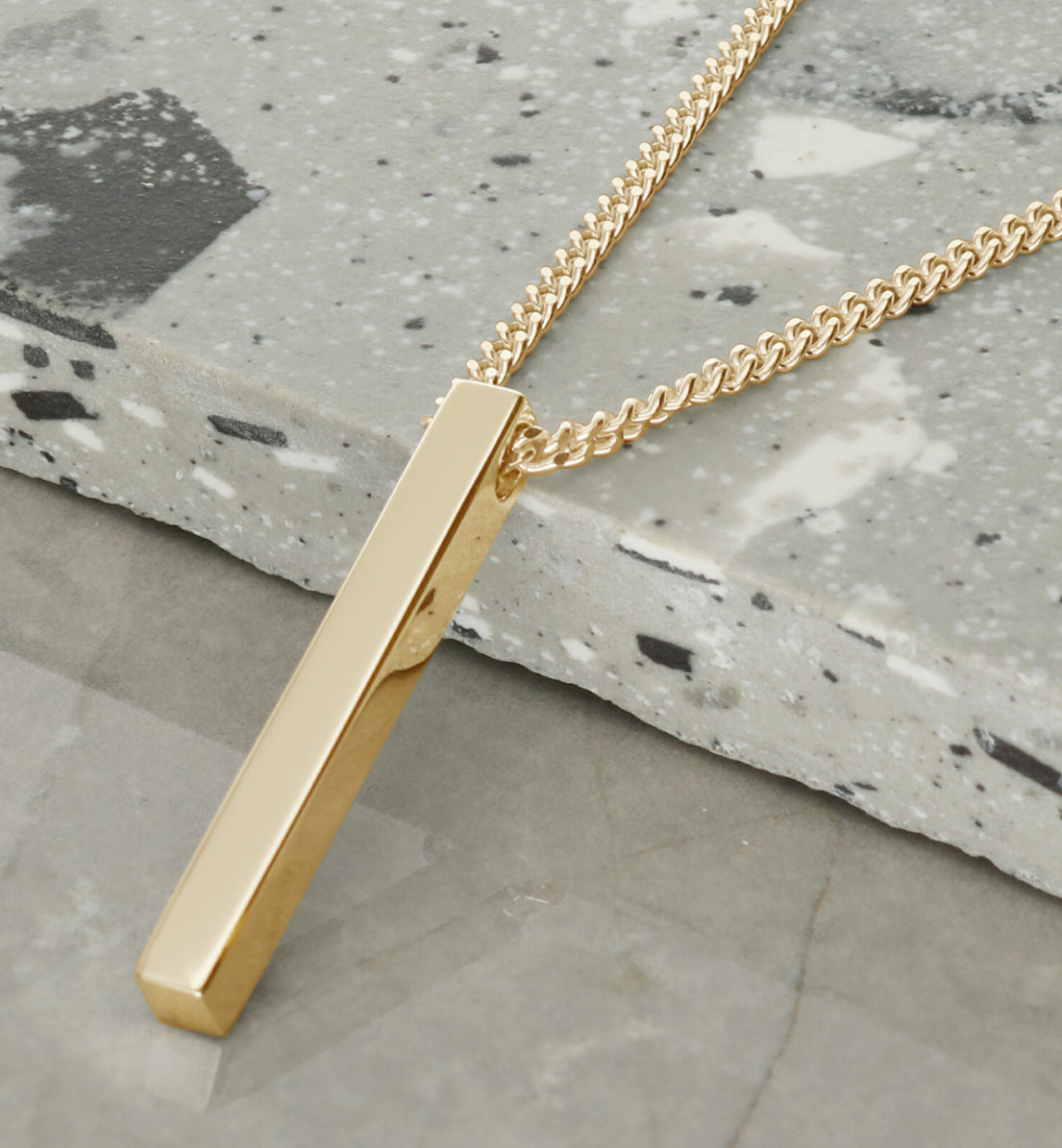 Mens 9ct Yellow Gold Vermeil 3D Engraved Bar Pendant Necklace