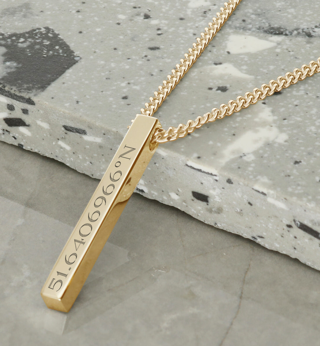 Mens 9ct Yellow Gold Vermeil 3D Engraved Bar Pendant Necklace