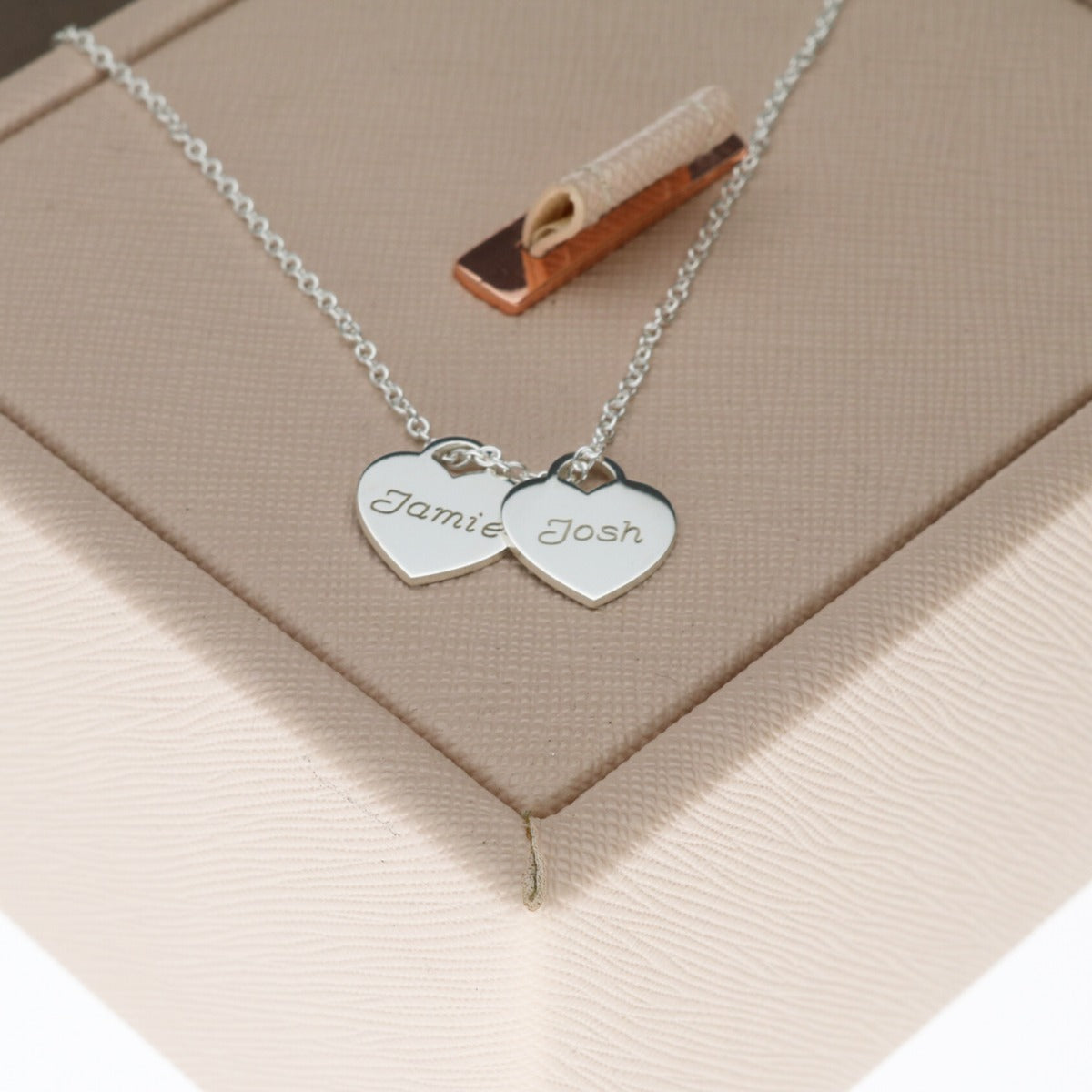 Sterling Silver Mini Personalised Heart Pendants Necklace