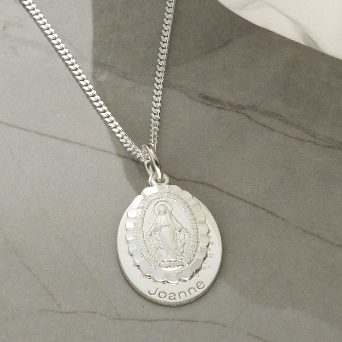 Sterling Silver Personalised Miraculous Medal With Concealed Prayer & Optional Chain