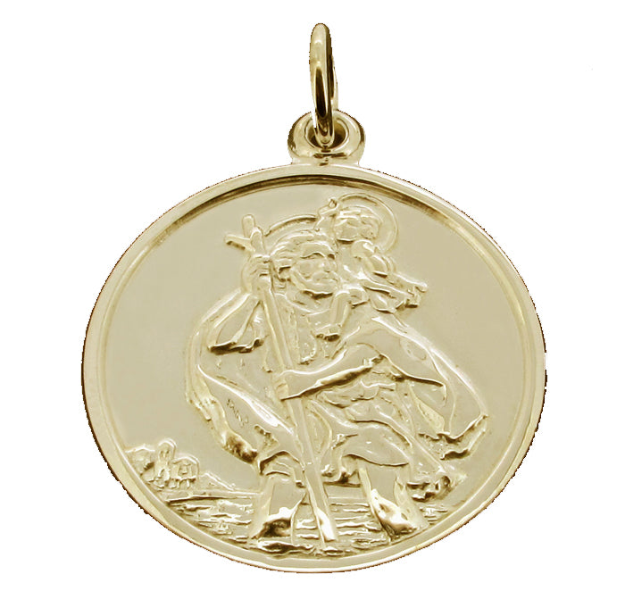 9ct Yellow Gold Vermeil Round Reversible St Christopher Pendant