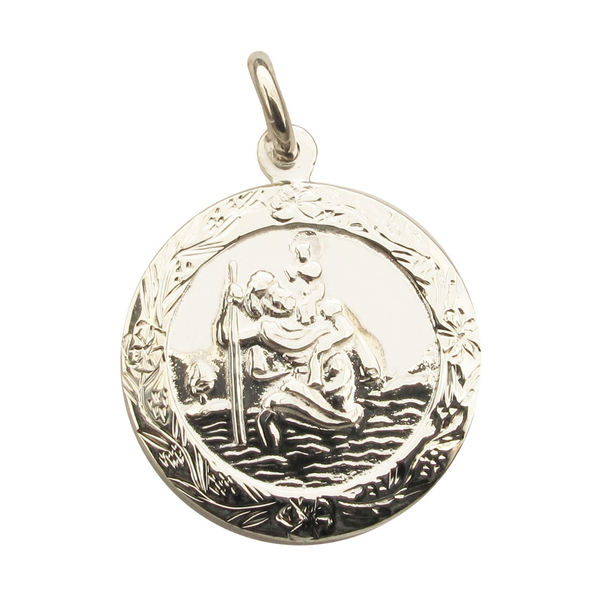 Sterling Silver Patterned St Christopher Pendant With Optional Personalisation and Chain