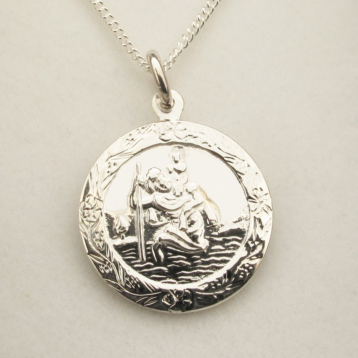Sterling Silver Patterned St Christopher Pendant With Optional Personalisation and Chain