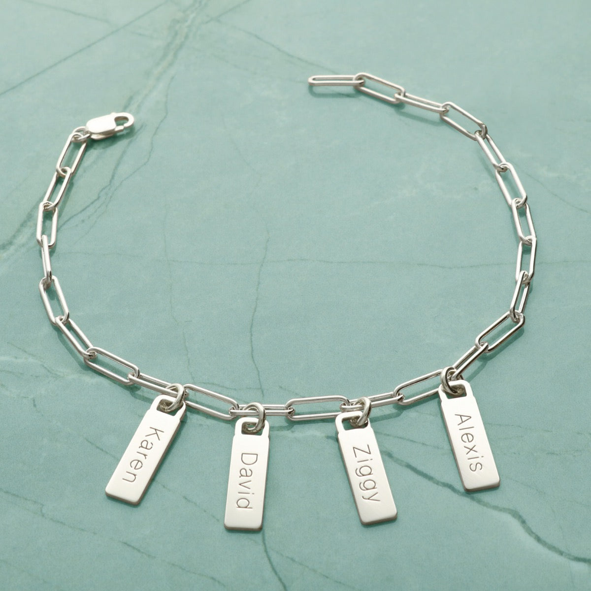 Sterling Silver Paper Clip Link Bracelet With Engraved Tag Options