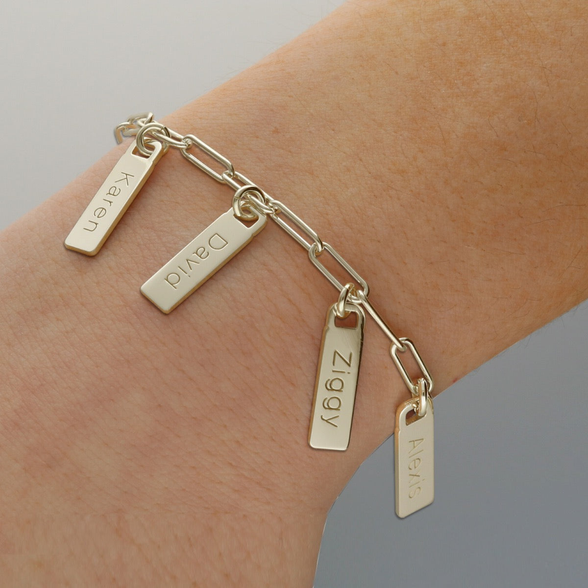 9ct Yellow Gold Vermeil Paper Clip Link Bracelet With Engraved Tag Options