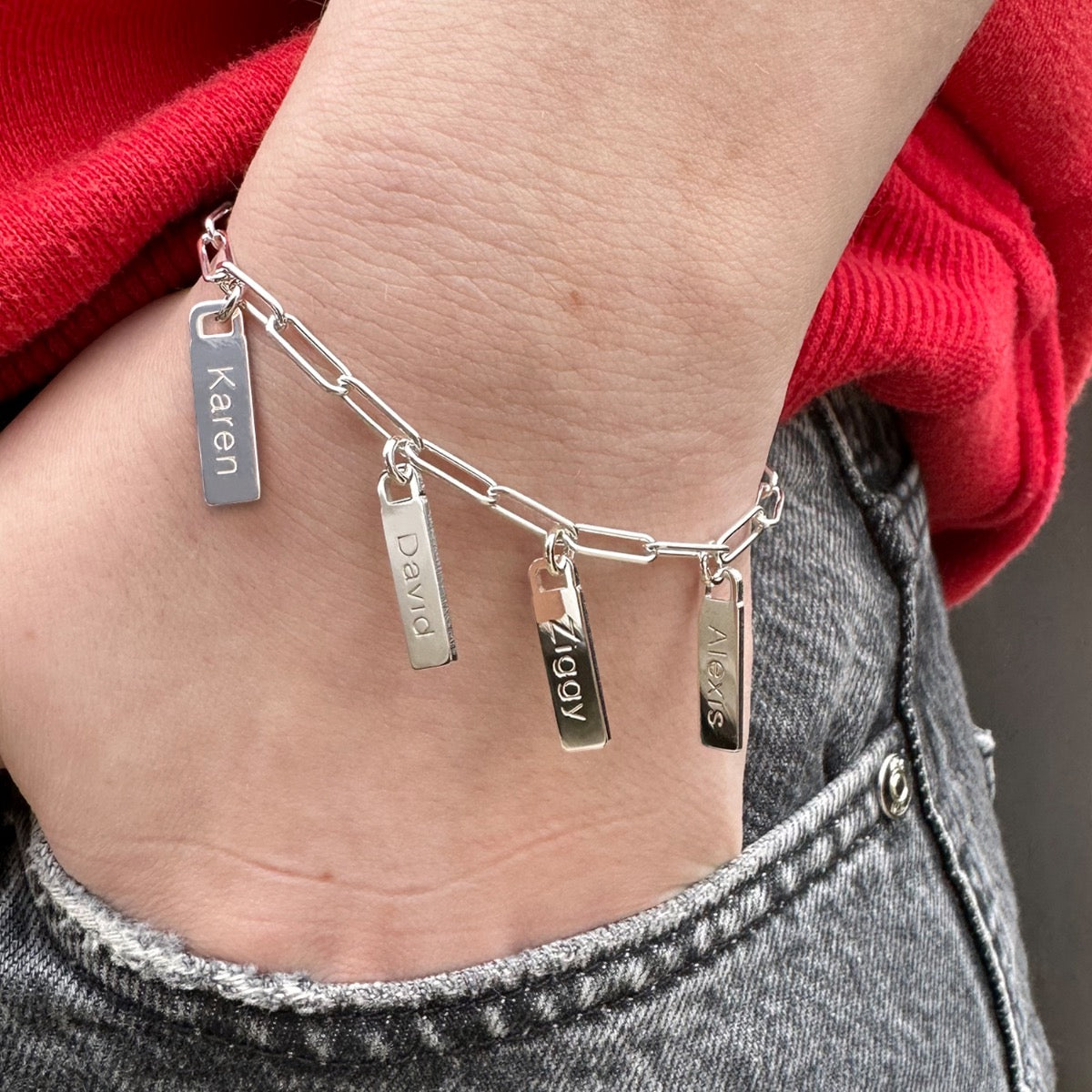 Sterling Silver Paper Clip Link Bracelet With Engraved Tag Options