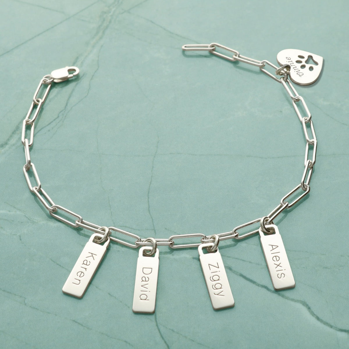 Sterling Silver Paper Clip Link Bracelet With Engraved Tag Options