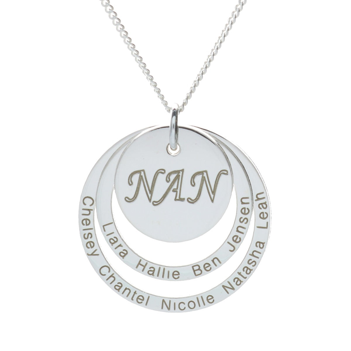 Sterling Silver Engraved Two Disc Nan Pendant Necklace