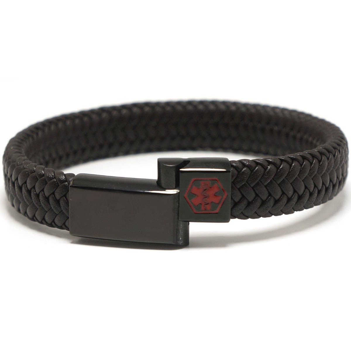 Unisex Braided Leather and Stainless Steel Medical Bracelet with Free Engraving