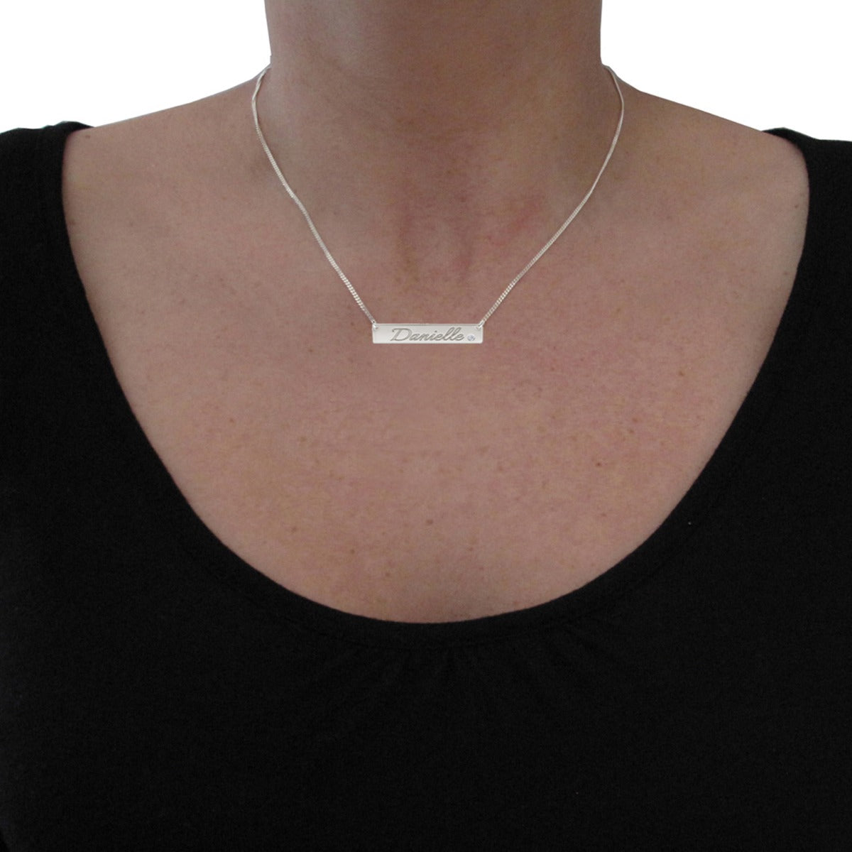 Sterling Silver Name Bar Tag Pendant With Crystal Or Real Diamond