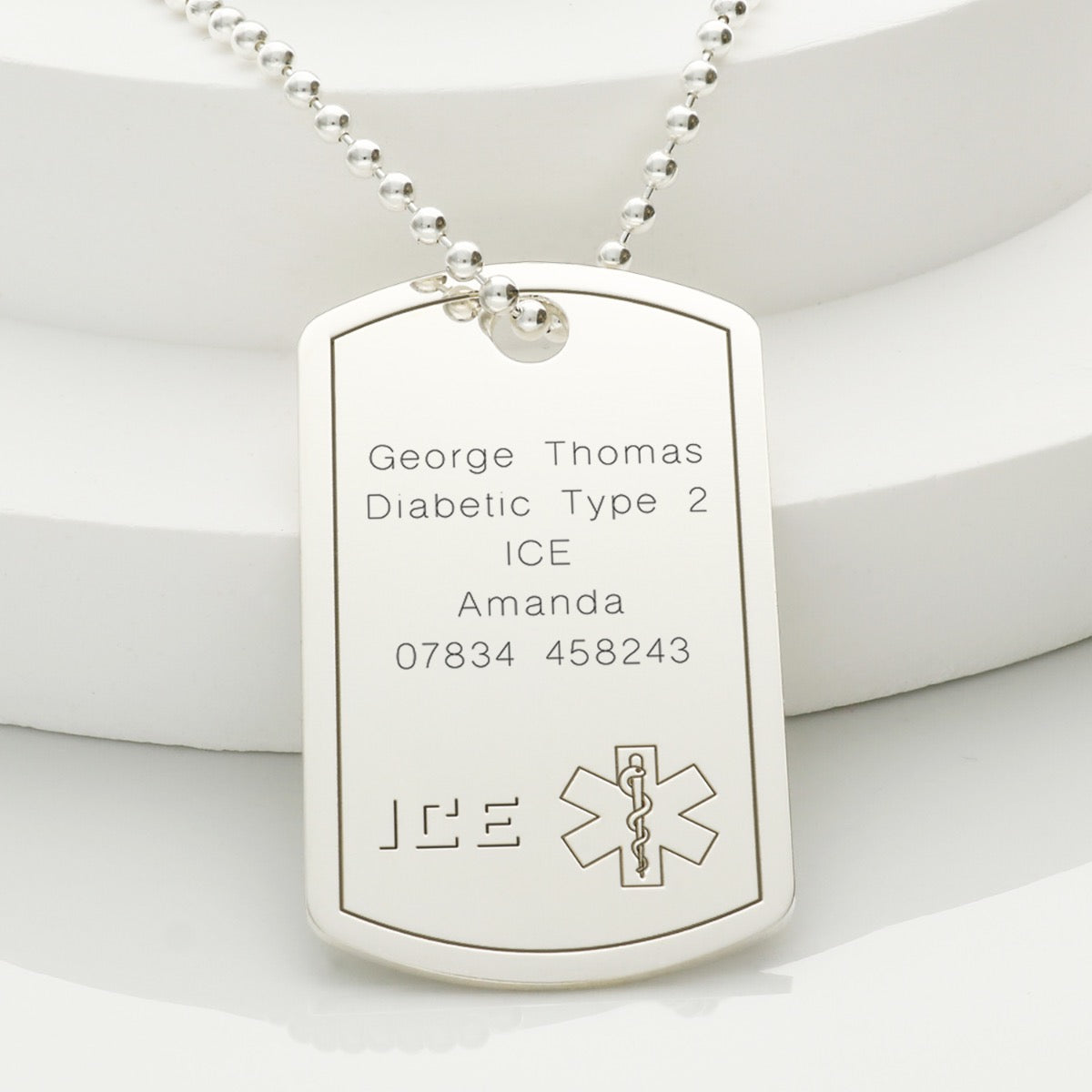 Sterling Silver ICE Medical Alert Cross Large Dog Tag Pendant