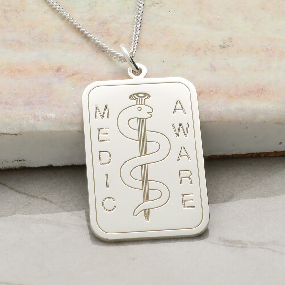 Sterling Silver Medic Aware Rod & Snake Pendant With Optional Chain