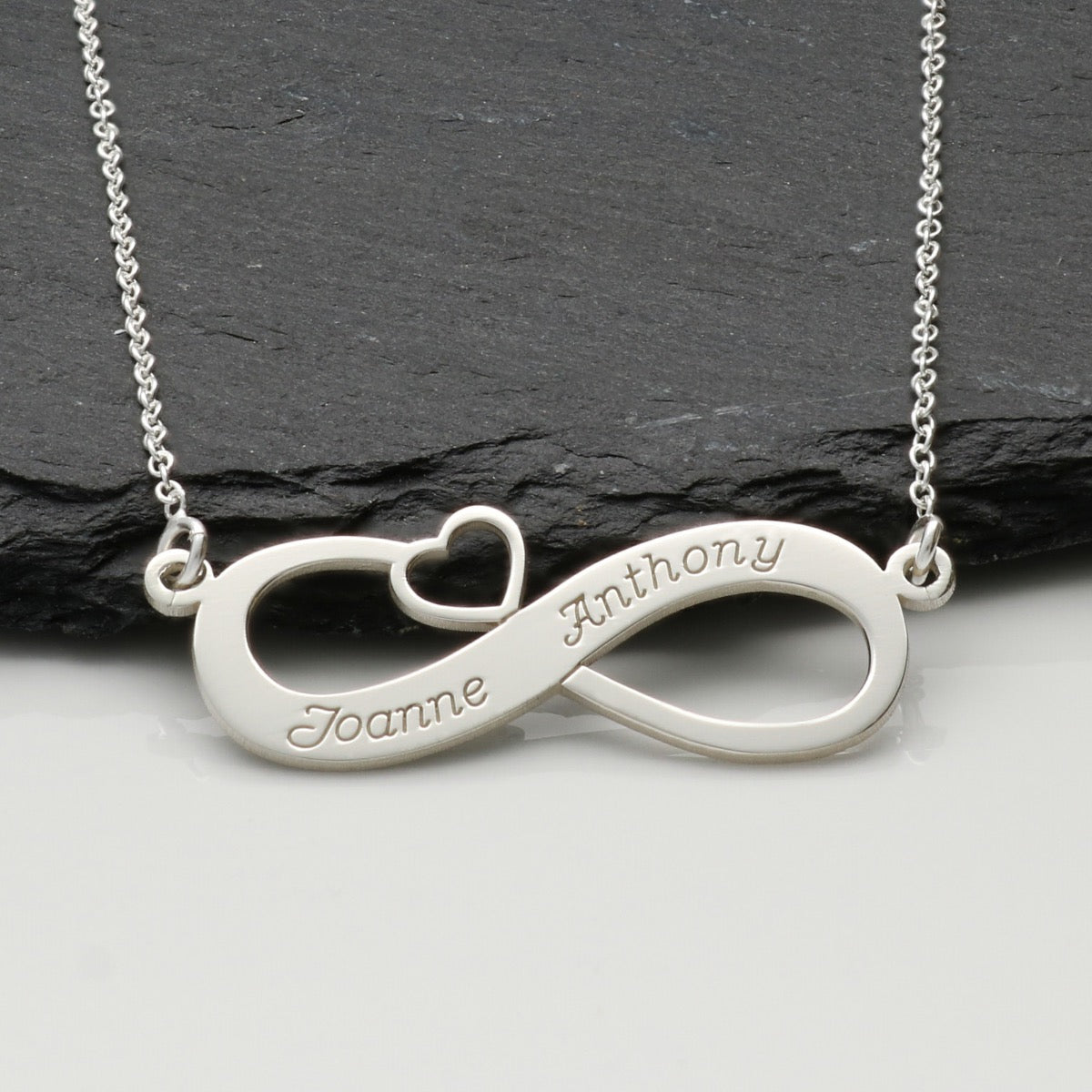 9ct White Gold Infinity With Heart Necklace