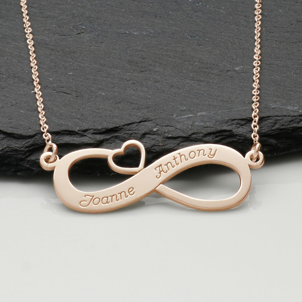 9ct Rose Gold Vermeil Infinity With Heart Necklace