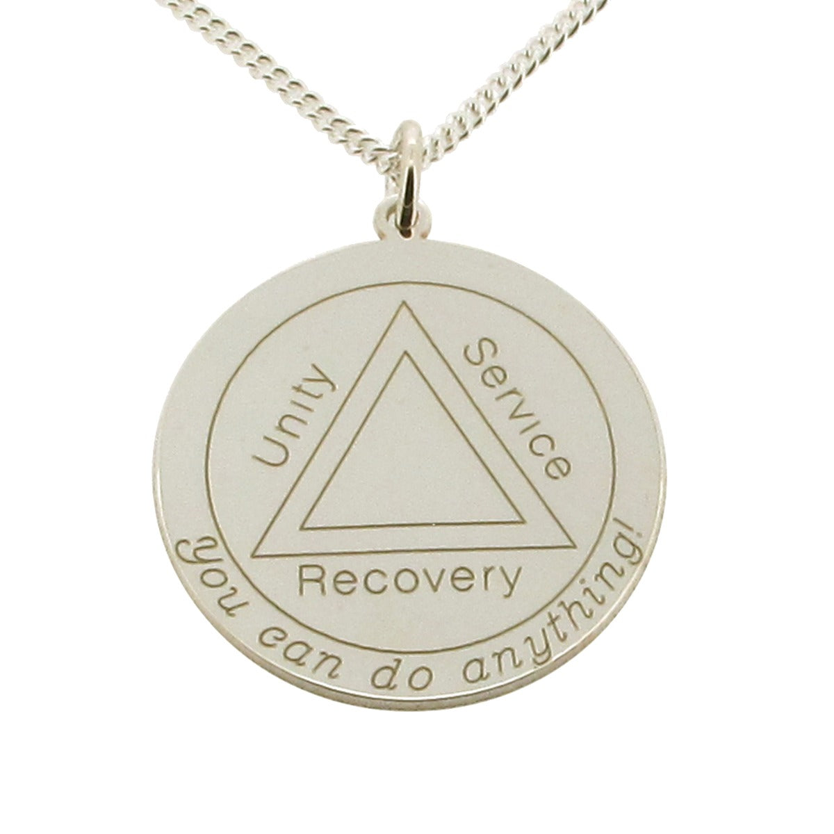 Sterling Silver Engraved Sobriety Unity Service Recovery Pendant and Chain