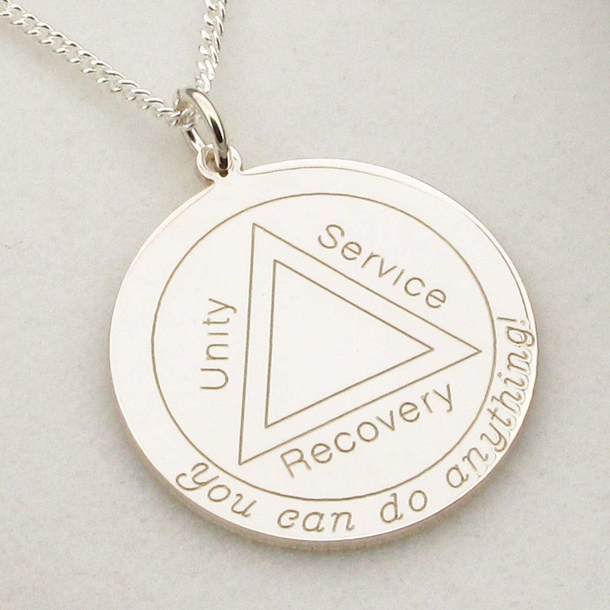 Sterling Silver Engraved Sobriety Unity Service Recovery Pendant and Chain