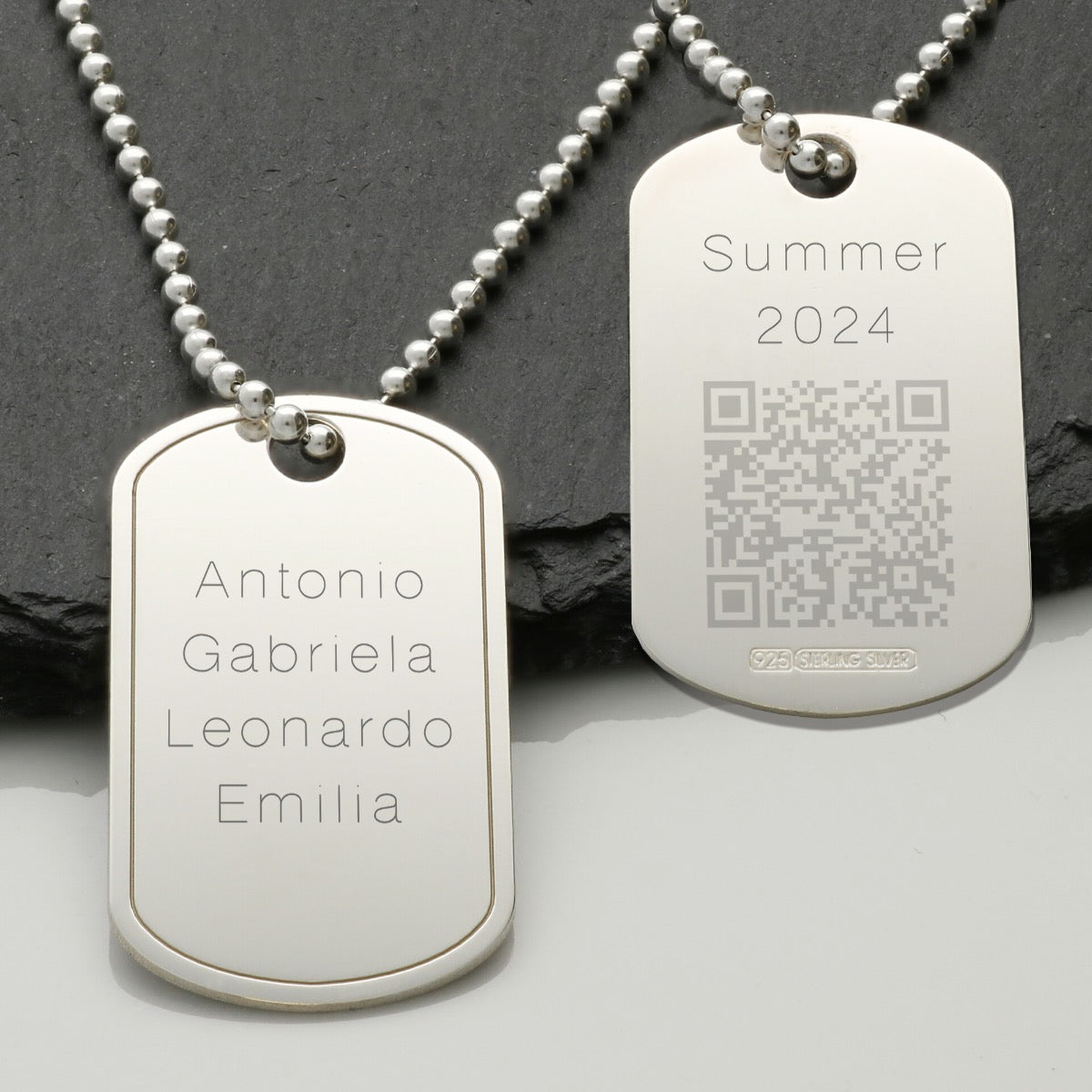 Sterling Silver Personalised QR Code Photo Dog Tag With Optional Engraving