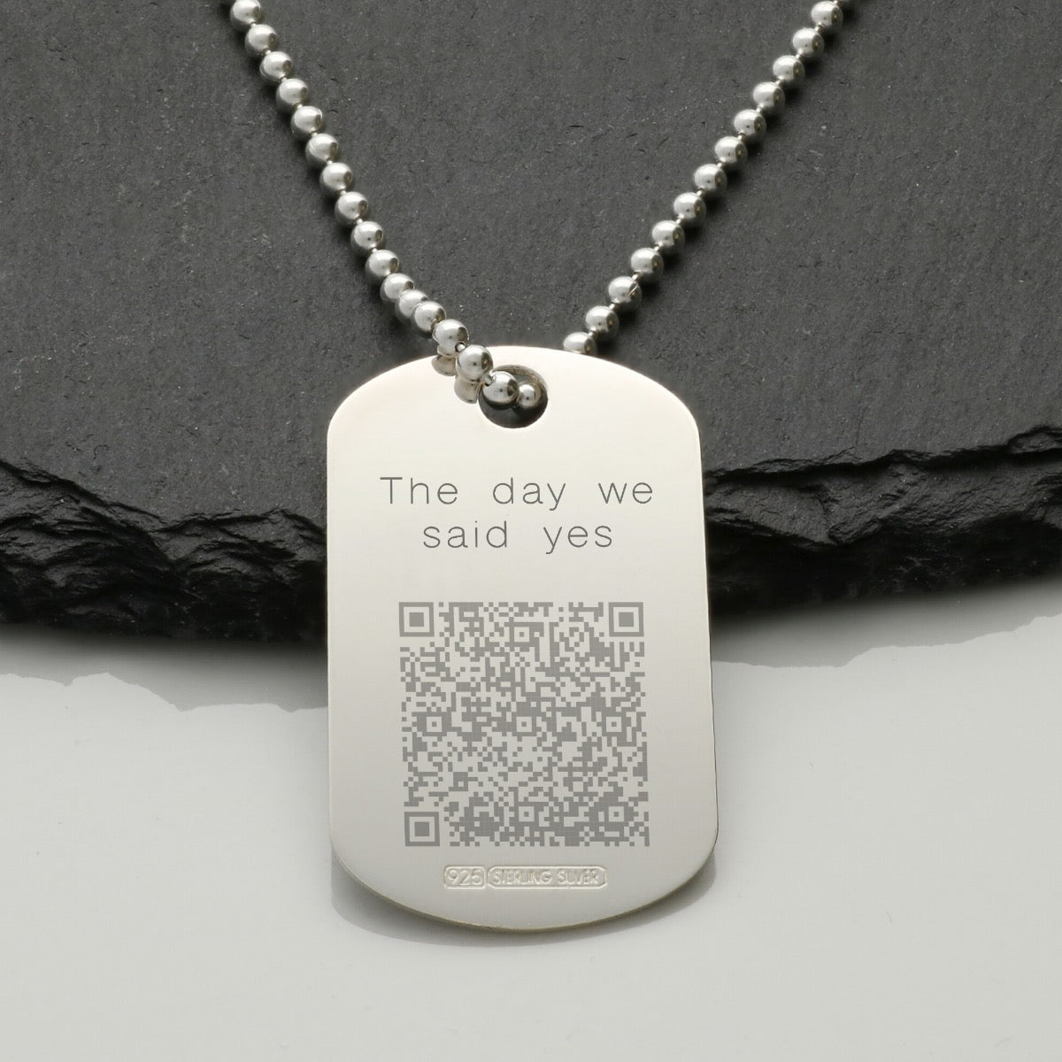 Sterling Silver Personalised QR Code Photo Dog Tag With Optional Engraving