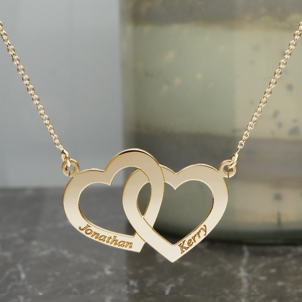 9ct Yellow Gold Vermeil Engraved Horizontal Double Heart Pendant With Chain