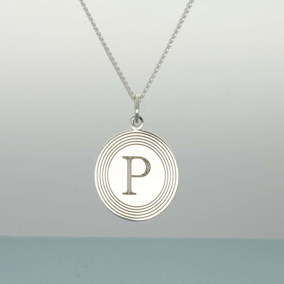 Sterling Silver Circular Engraved Initial Disc Necklace