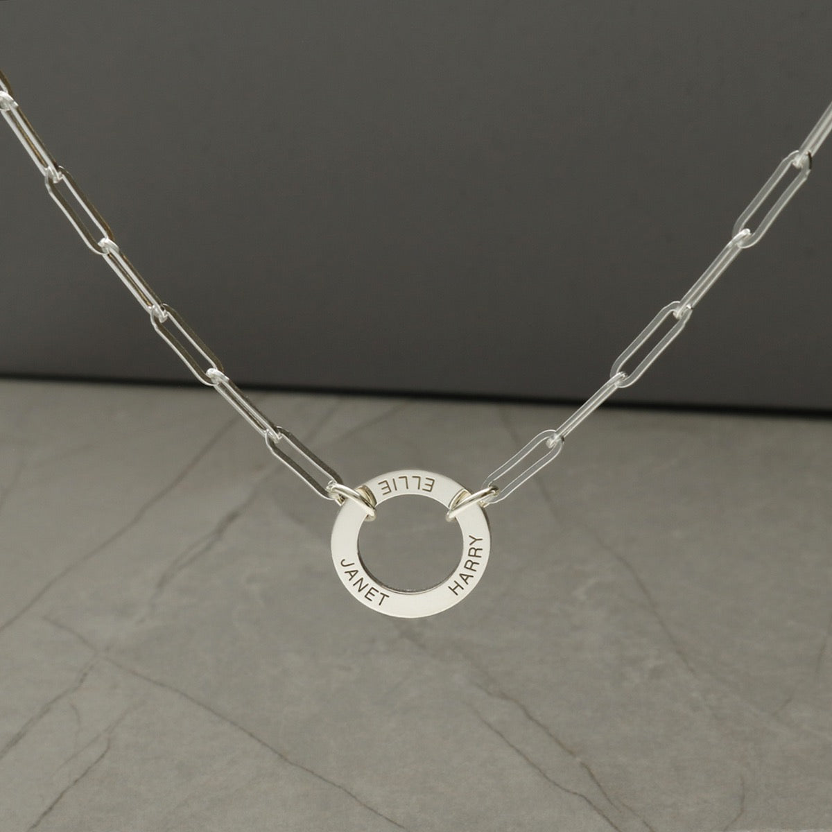Sterling Silver Paper Clip Link Necklace With Engraved Ring