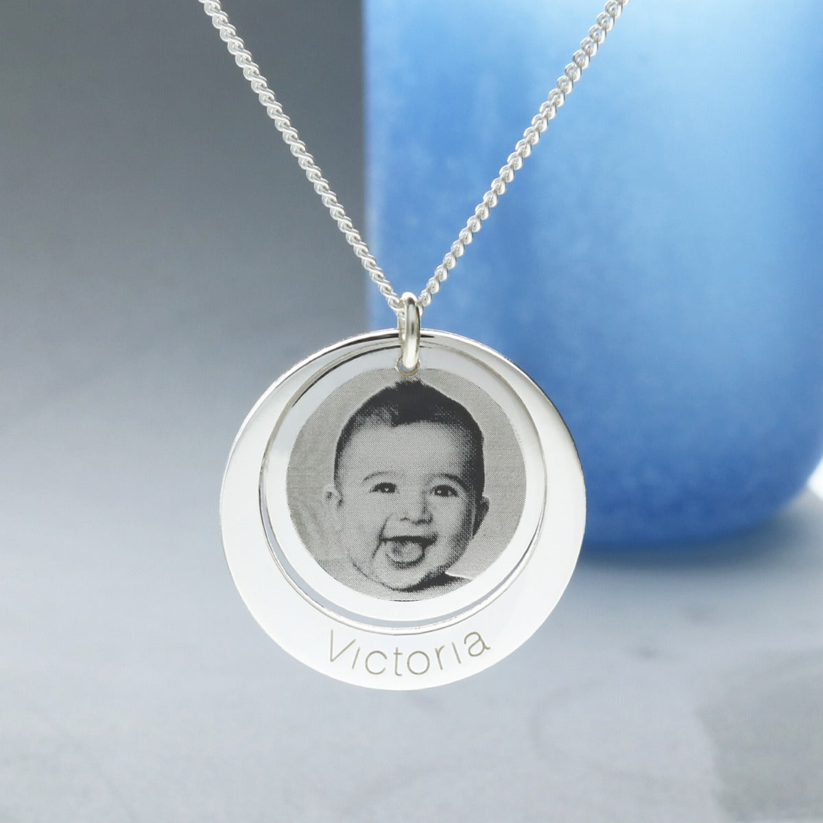 Sterling Silver Personalised Photo Double Disc Pendant Necklace