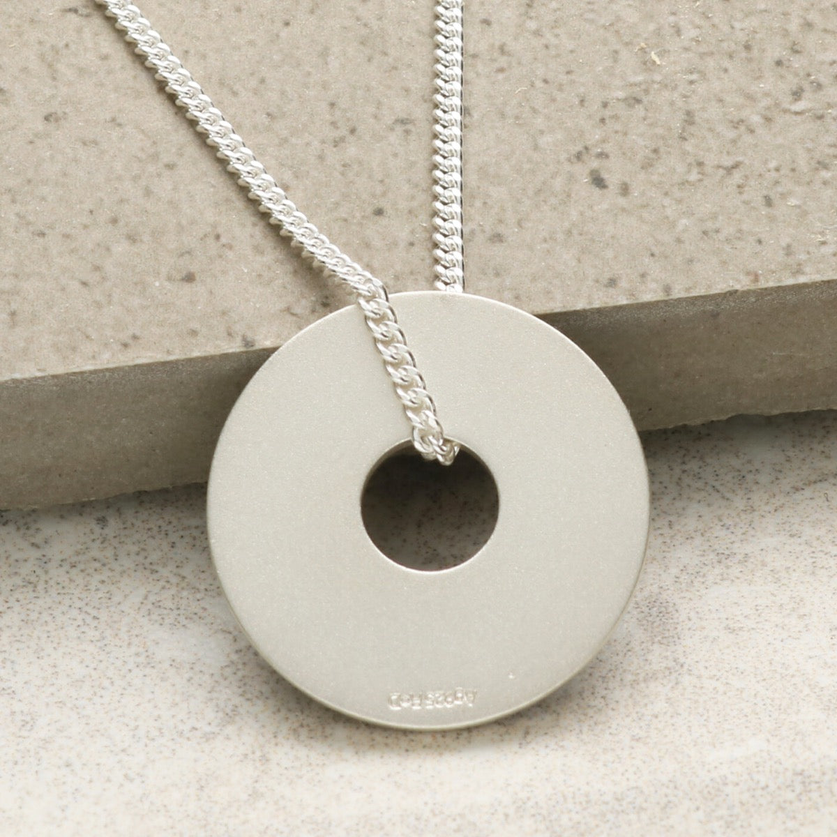 Antique Finish Sterling Silver Textured Circle Disc Pendant With Optional Engraving And Chain