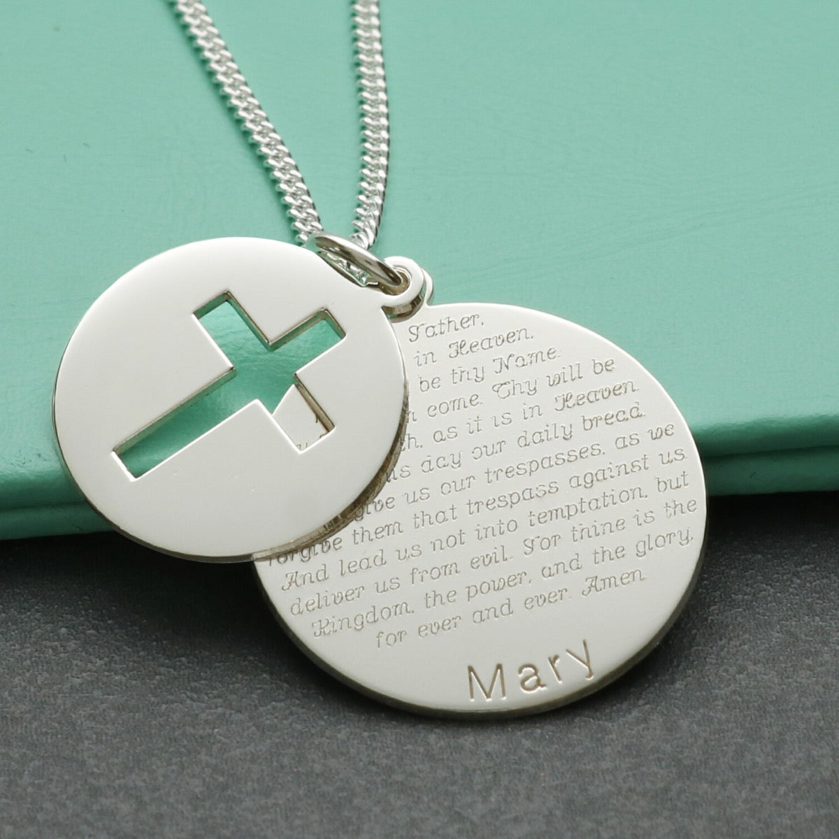 Sterling Silver Personalised Cross Disc With The Lord's Prayer & Optional Engraving