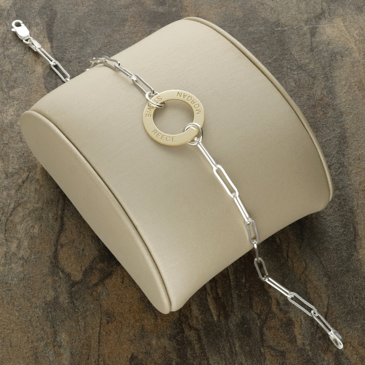 Sterling Silver and 9ct Gold Vermeil Engraved Circle Bracelet