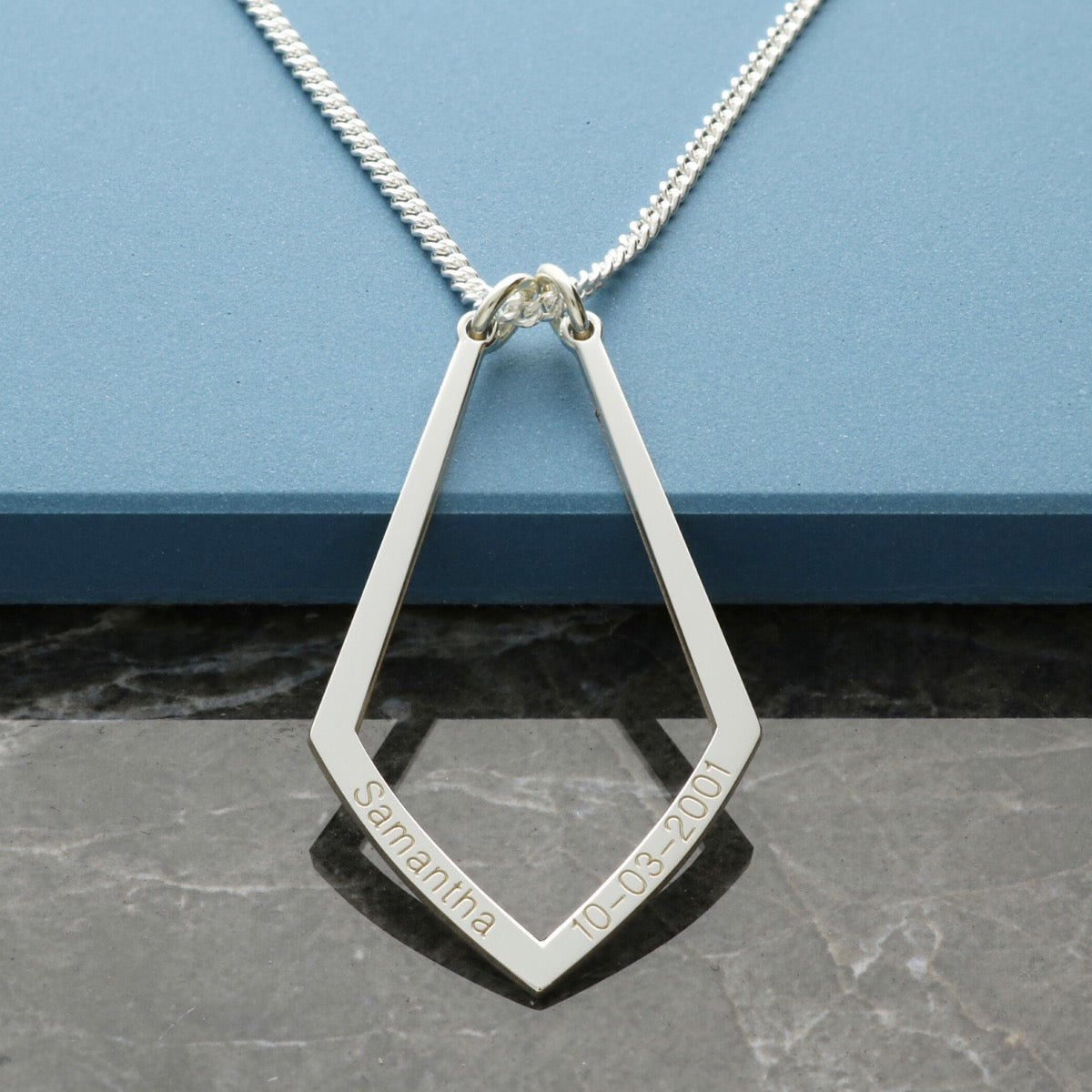 Sterling Silver Geometric Ring Holder Necklace with Personalised Engraving