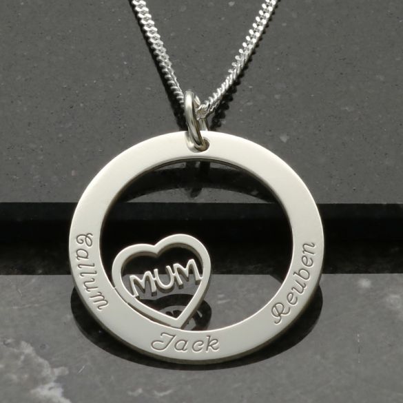 Sterling Silver Mum Heart Disc Personalised Necklace