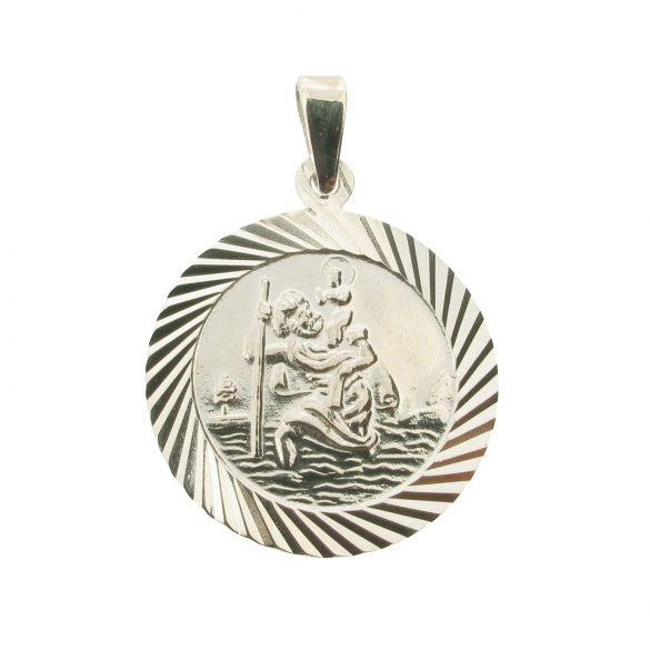 Sterling Silver 20mm Diamond Cut St Christopher Pendant With Optional Personalisation and Chain