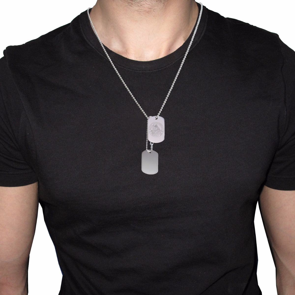 Sterling Silver St Christopher Double Dog Tags On Man