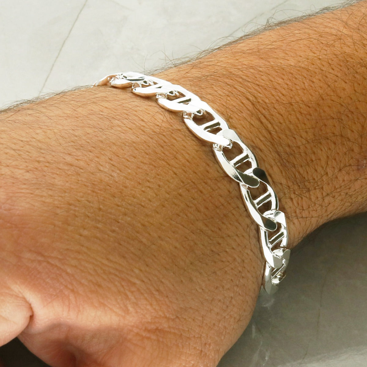 Sterling Silver 10.2mm Mens Anchor Link Bracelet