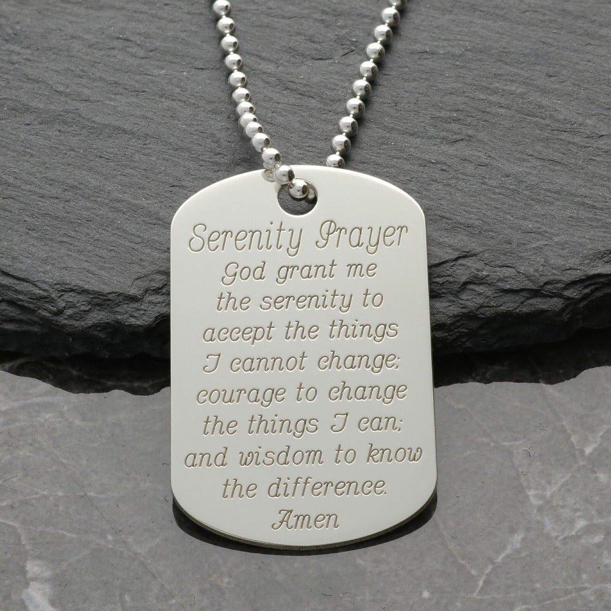 Sterling Silver Large Dog Tag With Engraved Serenity Prayer & Optional Chain