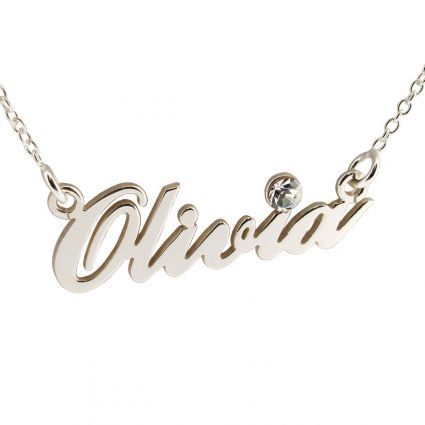 9ct White Gold Carrie Style Personalised Name Necklace With Diamond