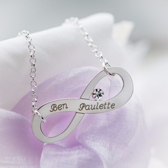 9ct White Gold Infinity Necklace With CZ Crystal