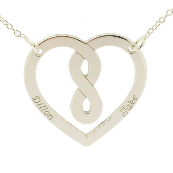 9ct White Gold Heart Infinity Necklace