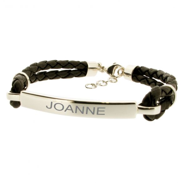 Ladies ID Bracelet Leather and Sterling Silver