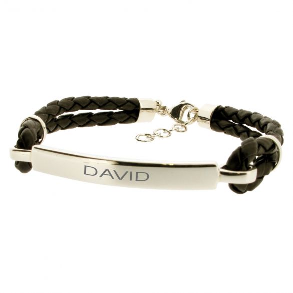 Men's ID Bracelet Leather and Sterling Silver