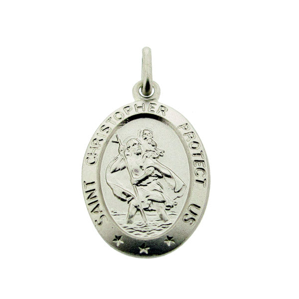 Sterling Silver Small Satin Oval St Christopher Pendant