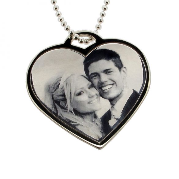 Heart Pendant Photo Engraved in Sterling Silver