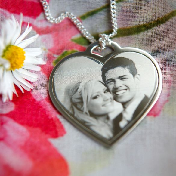 Heart Pendant Photo Engraved in Sterling Silver